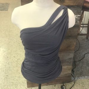 Grey one shoulder ruffle top